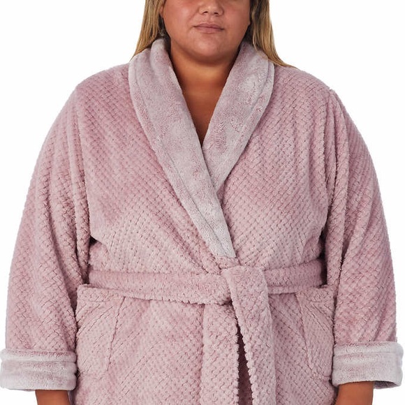 Carole Hochman Women’s Luxuriously Soft Plush Robe with Faux Fur Collar - Picture 9 of 10